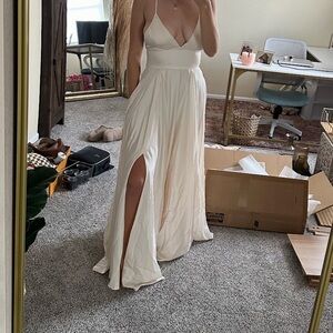 B Darlin Cream Maxi Dress with Slit